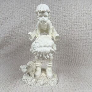 Vintage Children Playing Statue Figurine Boy Girl Puppy Dog White Decor‎